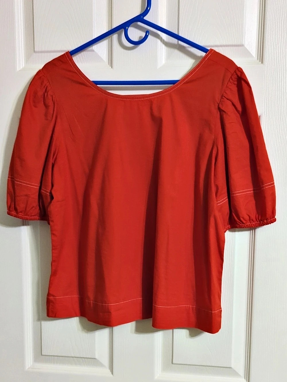 LOFT Puff Sleeve Blouse in Red Large Like New